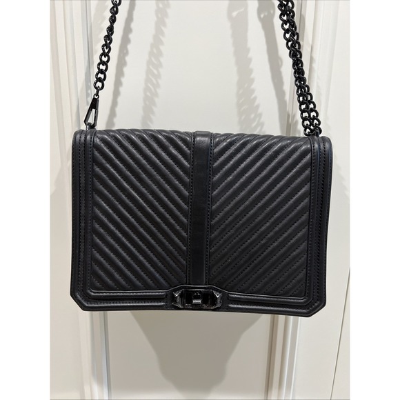 Rebecca MinkoffLove Jumbo Chevron Quilted Handbag Black Shoulder Bag Timeless